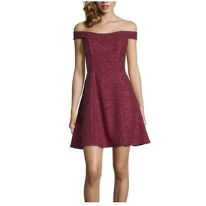 Betsy & Adam Red Sparkly Off The Shoulder Dress